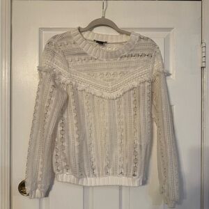 Trouve White Crochet Fringe Pullover Sweater
